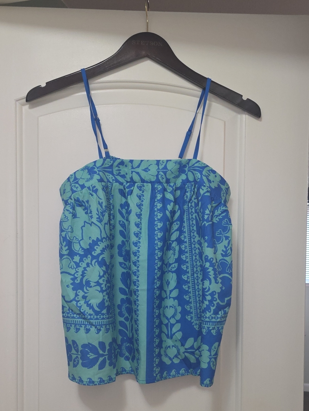 Aqua & Cobalt Floral Spaghetti Strap Top
